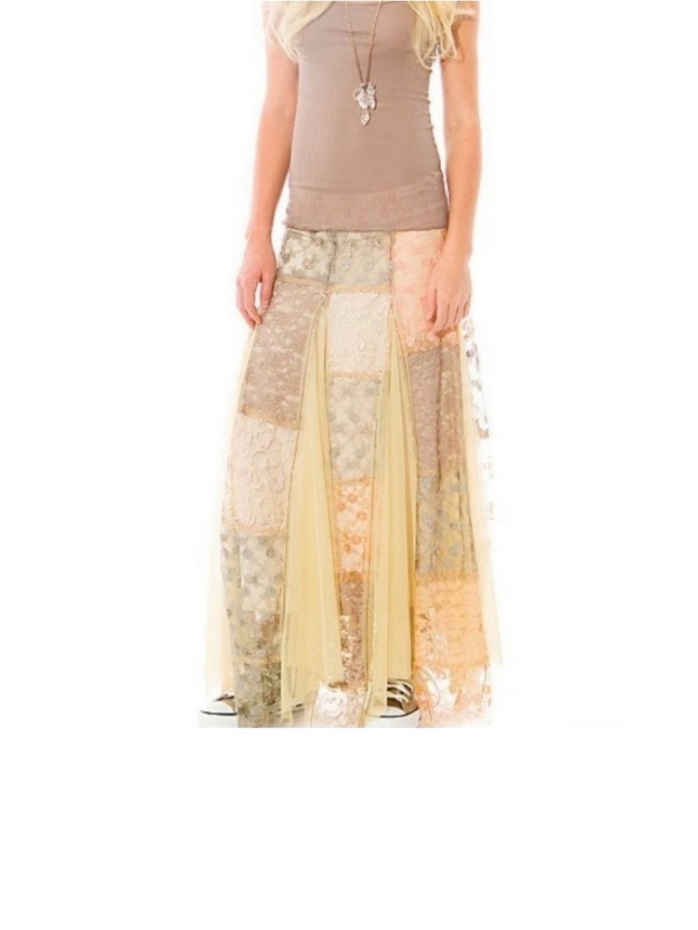 Free People Fantasy Patchwork Lace Maxi Skirt | Rare Boho Size 2 - Picture 2 of 6